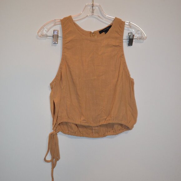 FOREVER 21 NWT Woven SAFARI Tan Sleeveless Zip Tie on Waist Rayon Top/Blouse S - Picture 1 of 6